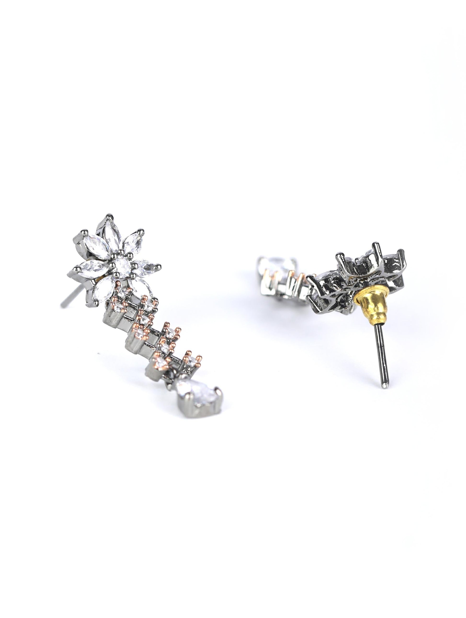 Priyaasi Women Grey American Diamond Cubic Zirconia Gun Metal Plated Jewellery Set - Swadesiicart