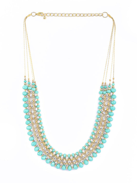 Priyaasi Women Mint Green Cubic Zirconia Stones Studded Gold-Polished Jewellery Set with Bracelet - Swadesiicart