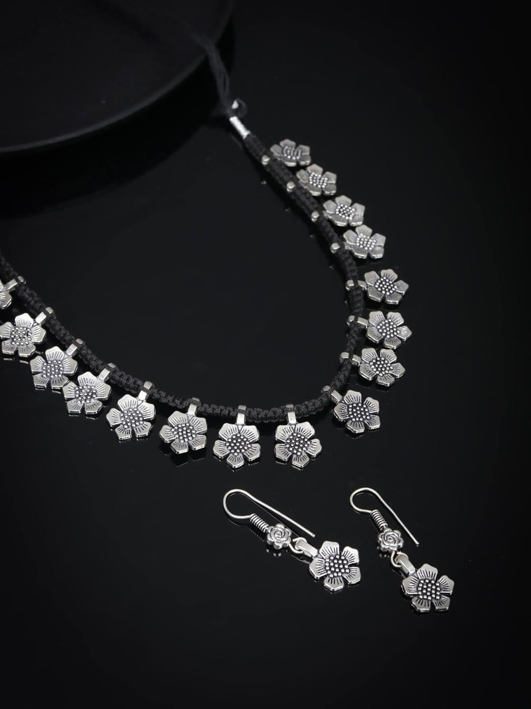 Priyaasi Women Black German Silver Plated Jewellery Set - Noz2Toz