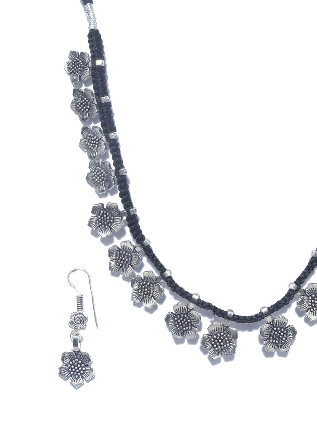Priyaasi Women Black German Silver Plated Jewellery Set - Swadesiicart