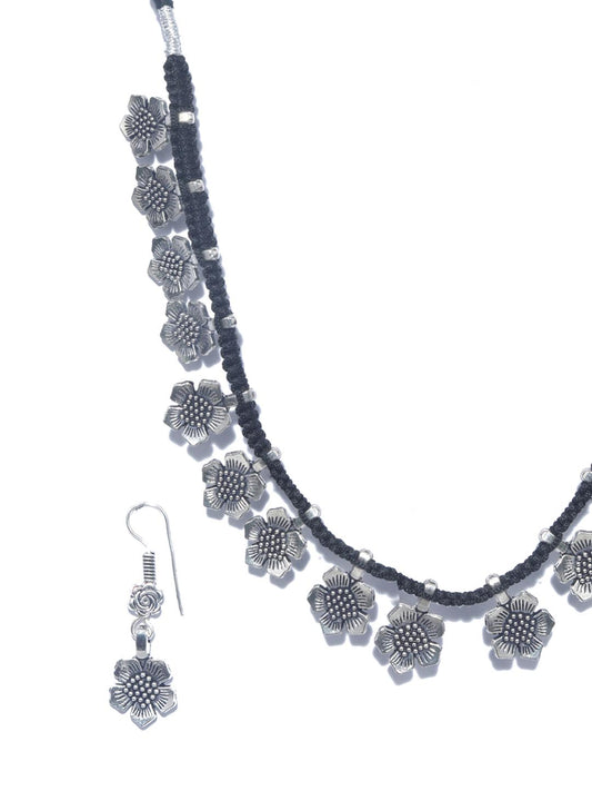 Priyaasi Women Black German Silver Plated Jewellery Set - Swadesiicart