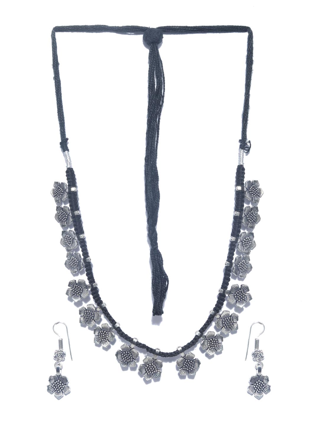 Priyaasi Women Black German Silver Plated Jewellery Set - Swadesiicart