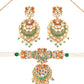 Priyaasi Women Kundan Green & Gold Lotus Meenakari Jewellery Set - Swadesiicart