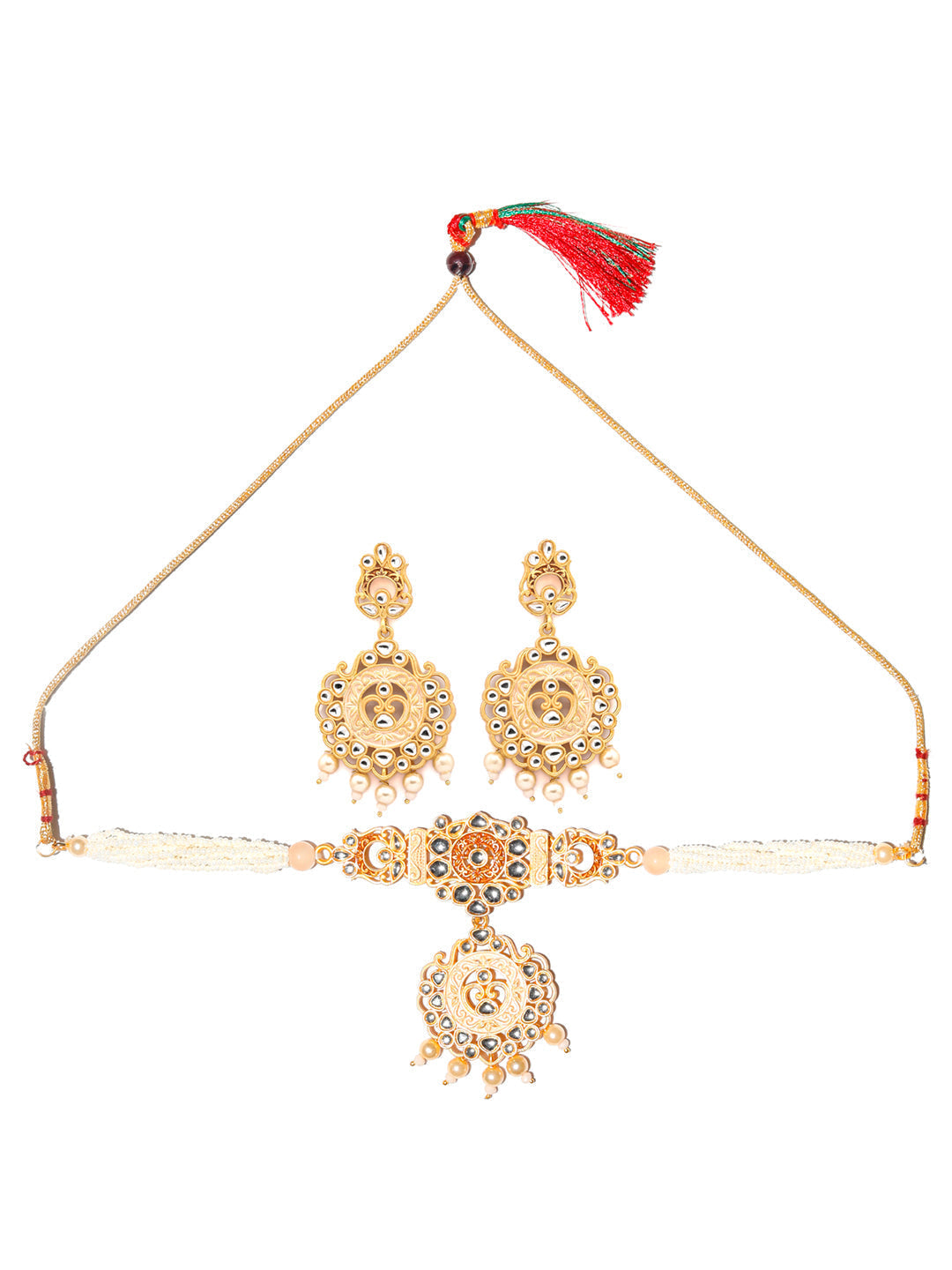 Priyaasi Women Gold & Peach Kundan Meenakari Jewellery Set - Swadesiicart