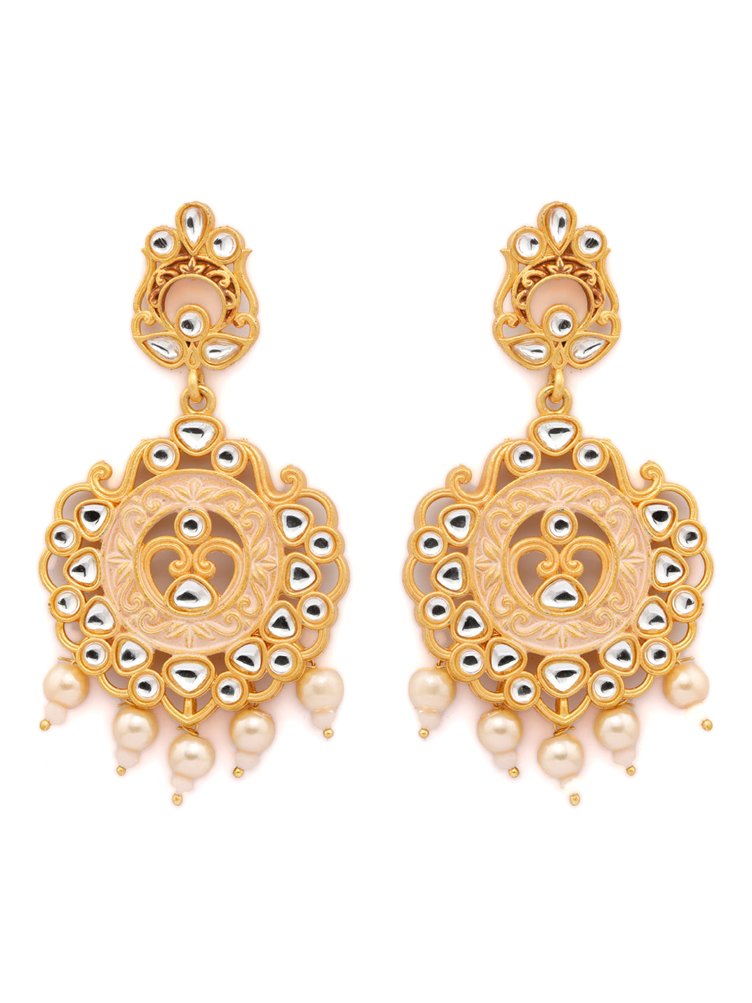 Priyaasi Women Gold & Peach Kundan Meenakari Jewellery Set - Swadesiicart