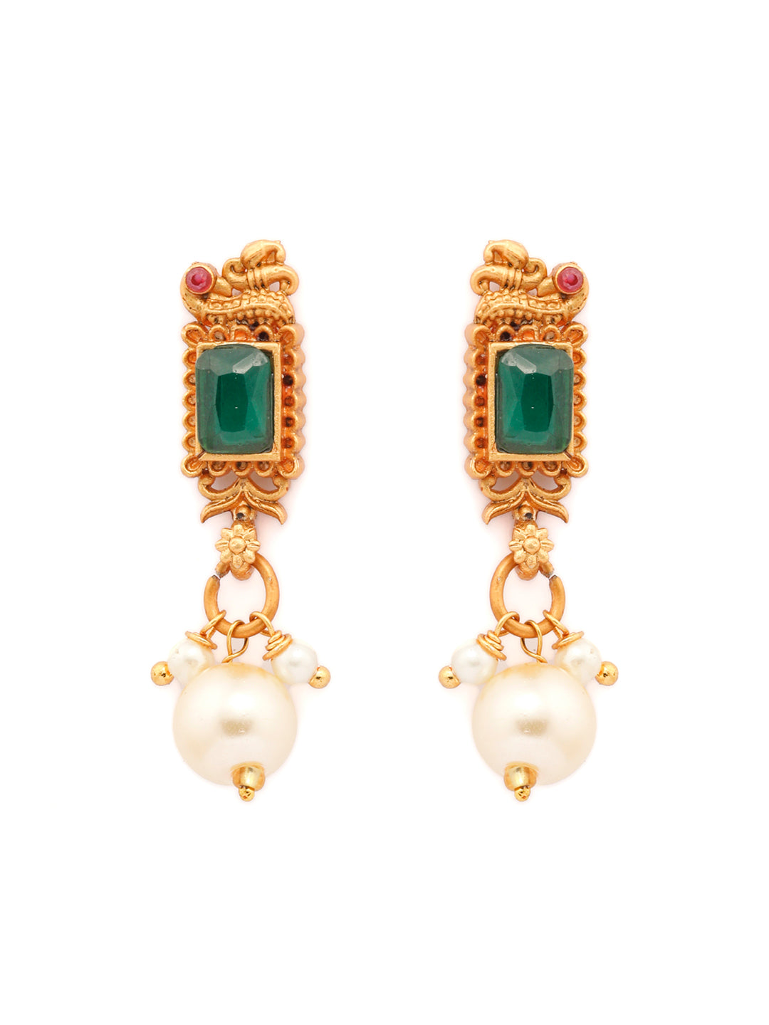 Priyaasi Women Ethnic Ruby & Green Gold-Polished Floral Jewellery Set - Swadesiicart