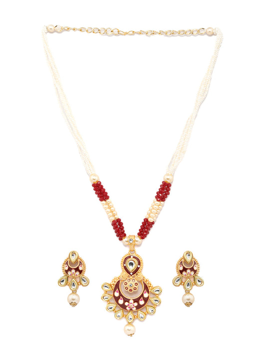 Priyaasi Women Ethnic Gold & Red Kundan Meenakari Jewellery Set - Swadesiicart