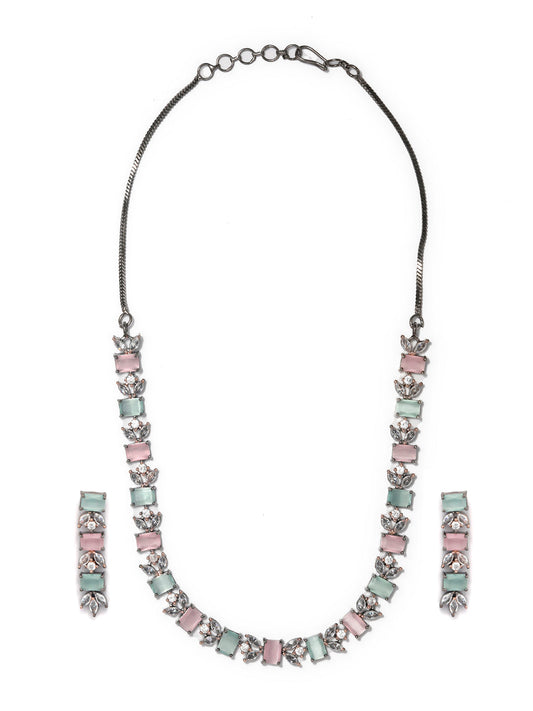 Priyaasi Women Contemporary American Diamond Silver Plated Jewellery Set - Swadesiicart