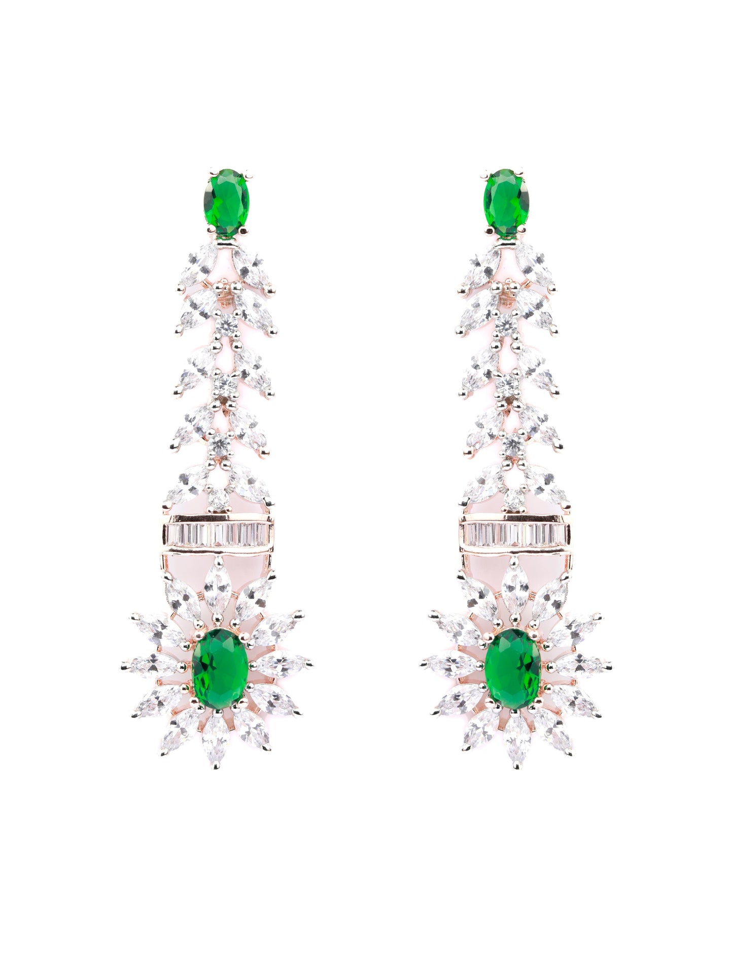 Priyaasi Women Green American Diamond Rose Gold Jewellery Set - Swadesiicart