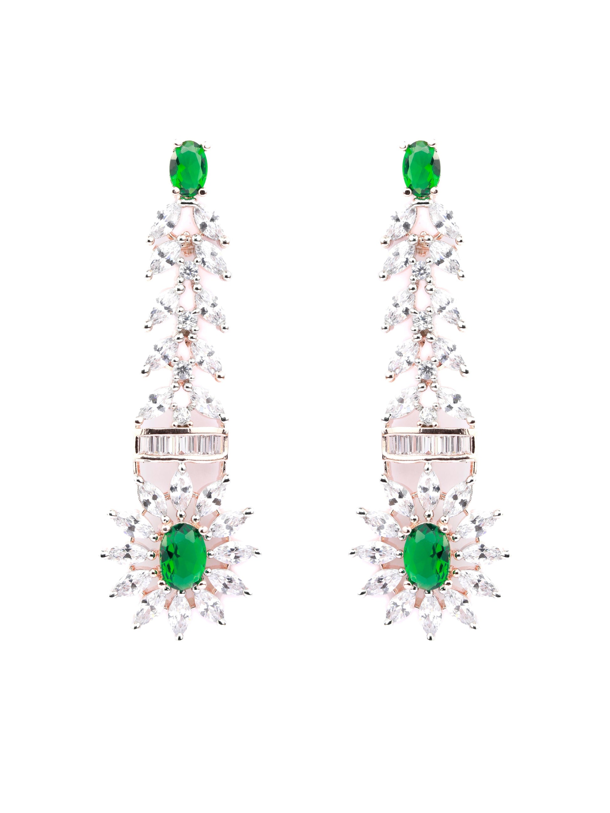 Priyaasi Women Green American Diamond Rose Gold Jewellery Set - Swadesiicart