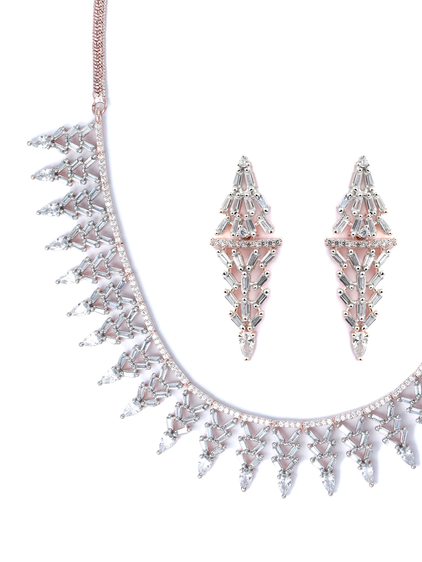 Priyaasi Women Elegant Floral American Diamond Rose Gold Jewellery Set - Swadesiicart