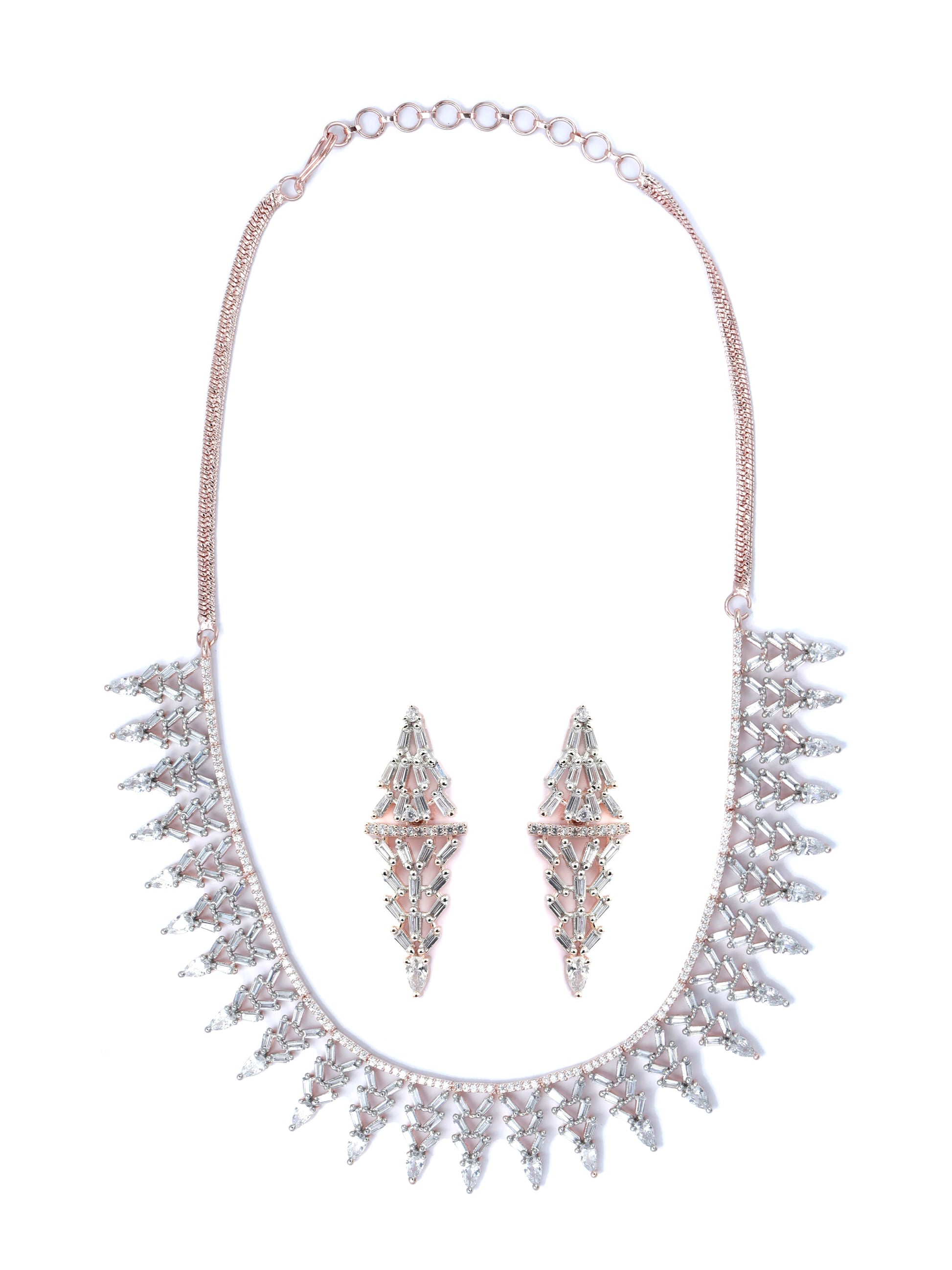 Priyaasi Women Elegant Floral American Diamond Rose Gold Jewellery Set - Swadesiicart