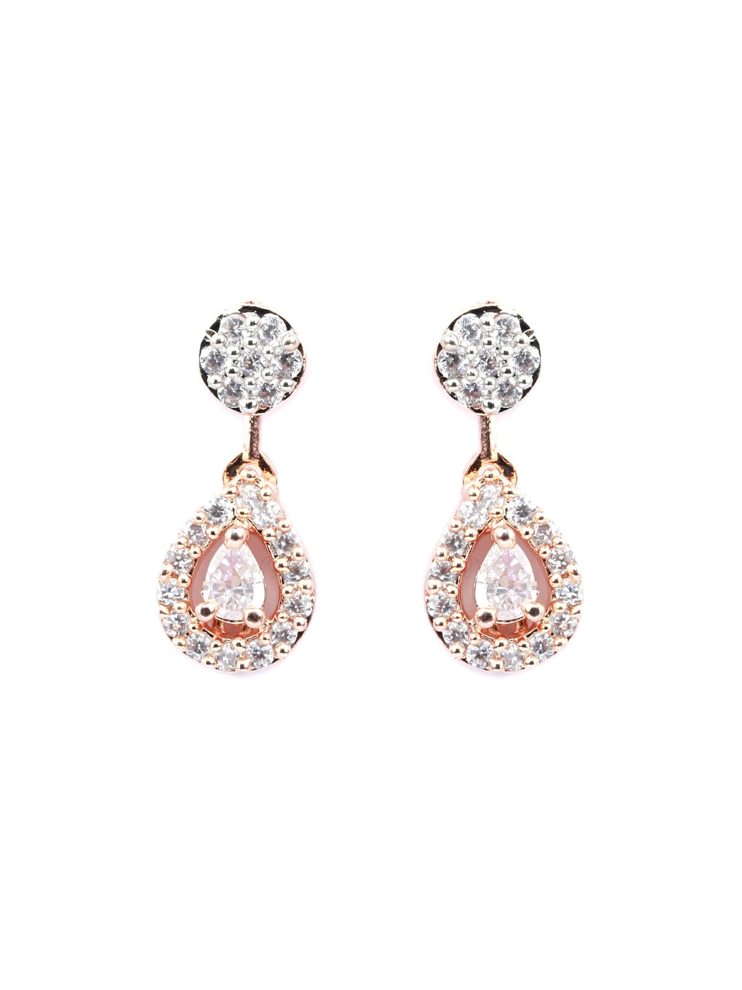 Priyaasi Women Elegant Teardrop Shaped American Diamond Rose Gold Jewellery Set - Swadesiicart