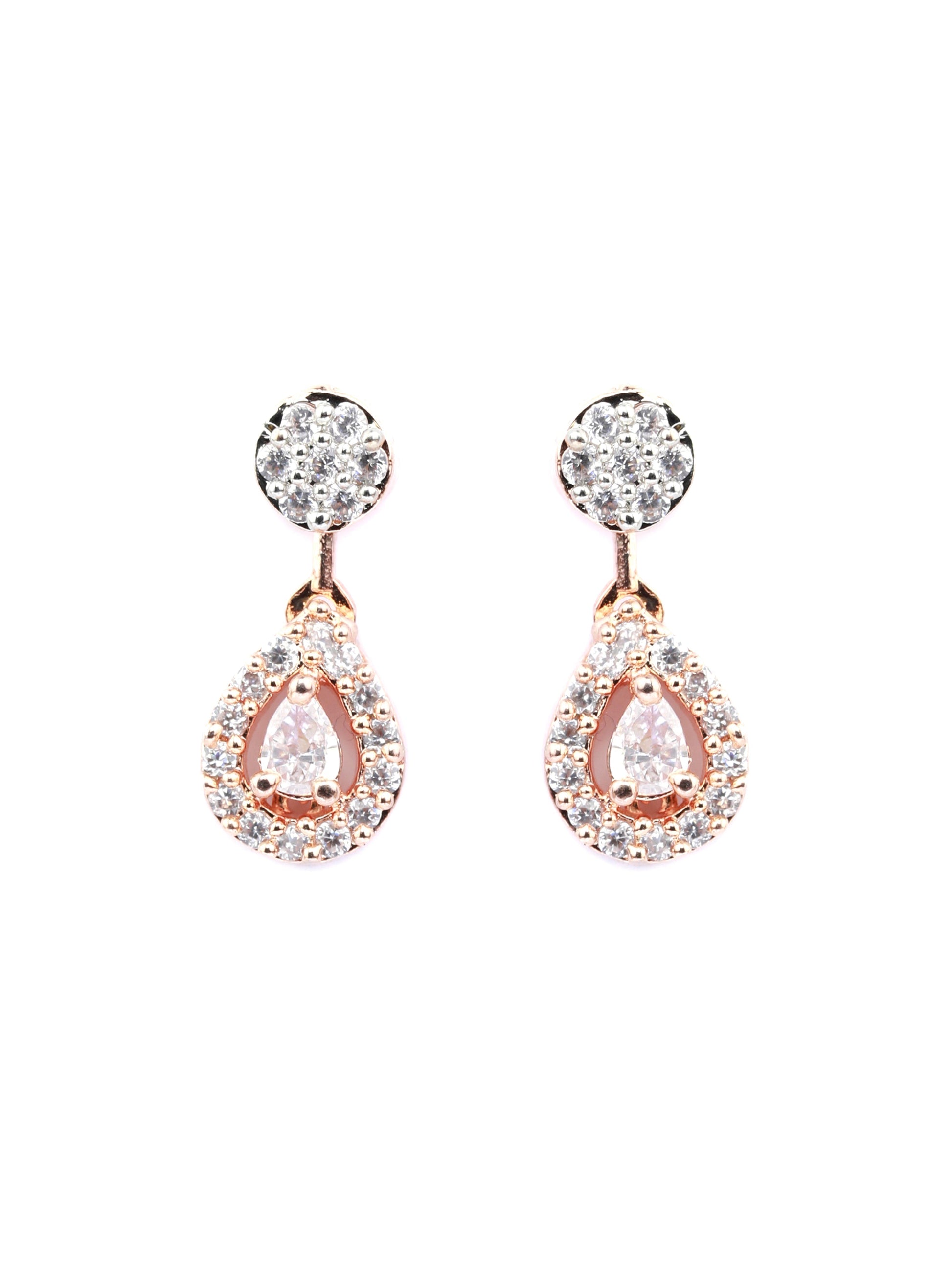 Priyaasi Women Elegant Teardrop Shaped American Diamond Rose Gold Jewellery Set - Swadesiicart