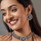 Priyaasi Women Oxidised Silver Floral Multilayer Chain Jewellery Set - Swadesiicart