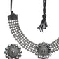 Priyaasi Women Oxidised Silver Floral Multilayer Chain Jewellery Set - Swadesiicart
