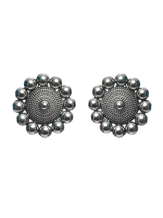 Priyaasi Women Oxidised Silver Floral Multilayer Chain Jewellery Set - Swadesiicart