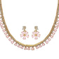 Priyaasi Women Pink Floral Leaf Gold-Polished AD Studded Jewellery Set - Swadesiicart