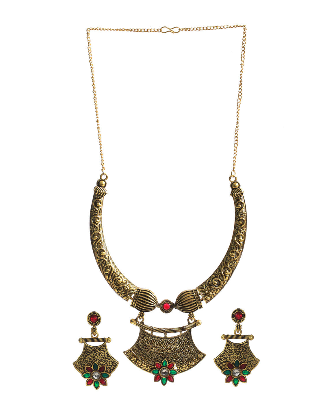 Priyaasi Women Floral Multicolor Gold-Polished Jewellery Set - Swadesiicart