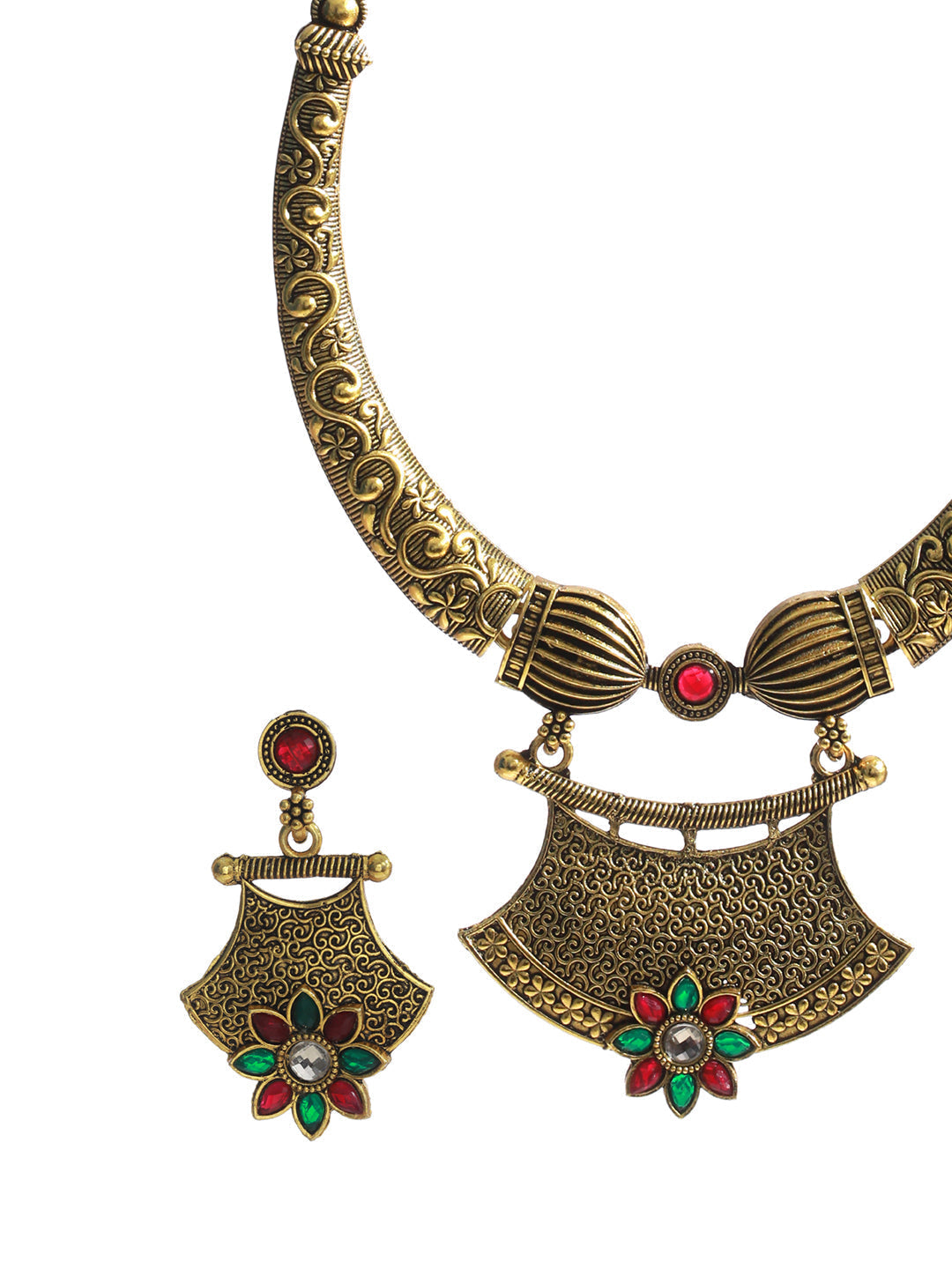 Priyaasi Women Floral Multicolor Gold-Polished Jewellery Set - Swadesiicart