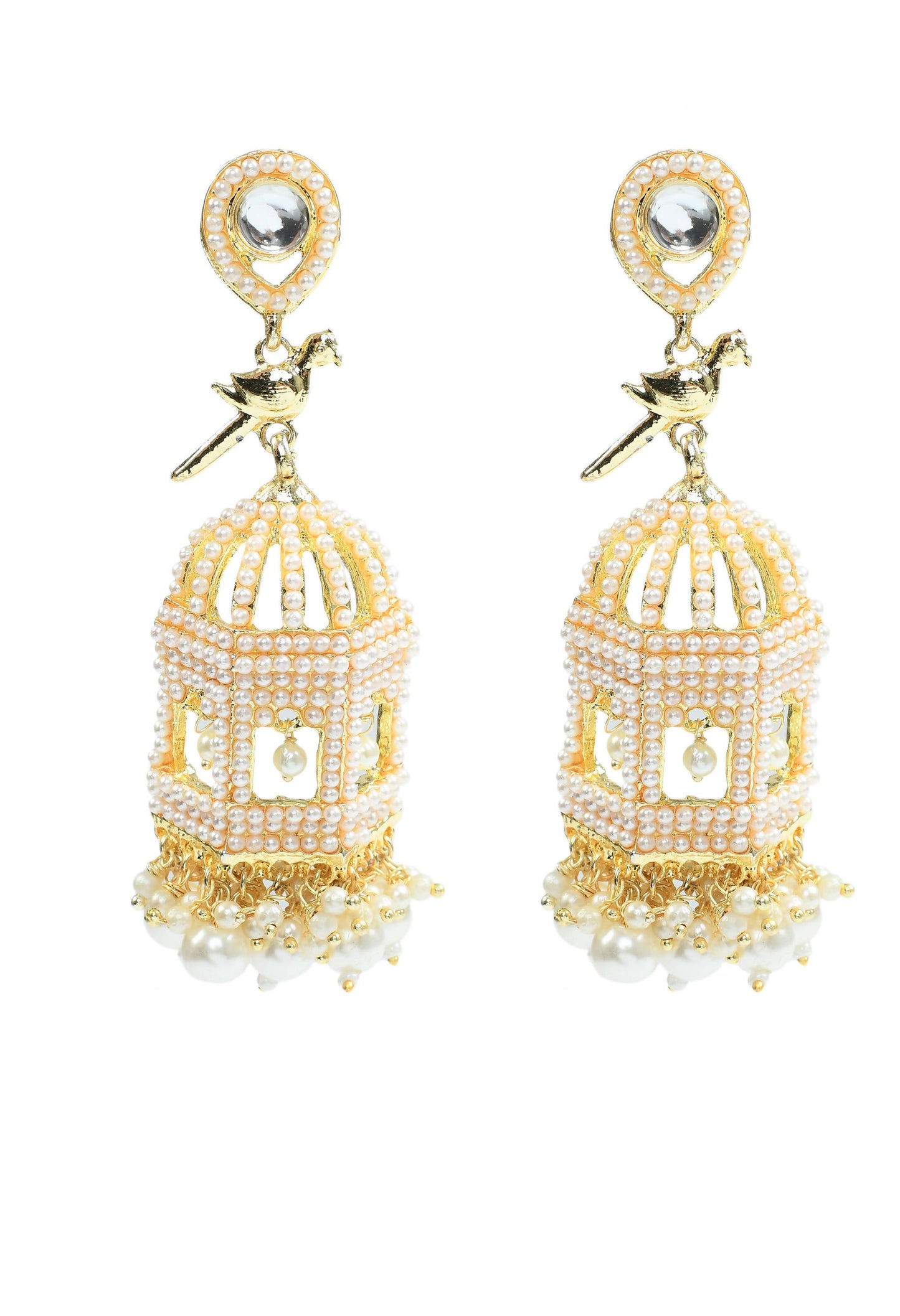 Mominos Fashion Johar Kamal Golden Color Bird Nest Earrings With Pearls - Mominos Fashion