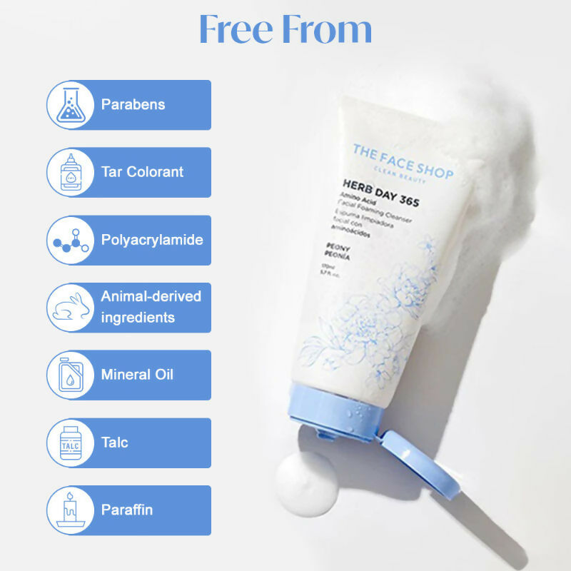 The Face Shop Herb Day Amino Acid Face Wash, Gentle Cleanser that Exfoliates & Brighten Skin - Korean Skincare | Swadesiicart