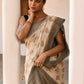 Joban Fashion Ivory Crepe Chiffon Pure Handloom Banarasi Silk Saree | Swadesiicart