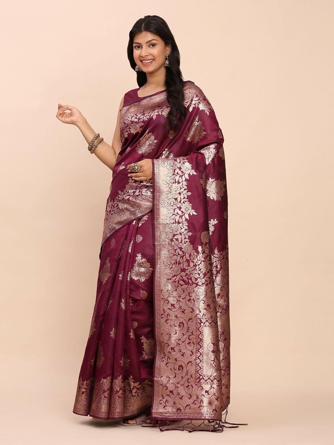 Astita Banarasi Silk Purple Saree | Swadesiicart