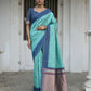 Vishnu Weaves Women's Sea-Green Raw Silk Saree with Blouse - Swadesiicart
