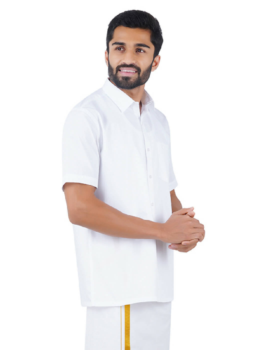 Ramraj Cotton Mens Half Sleeve Formal 100 % Cotton White Shirt | Swadesiicart