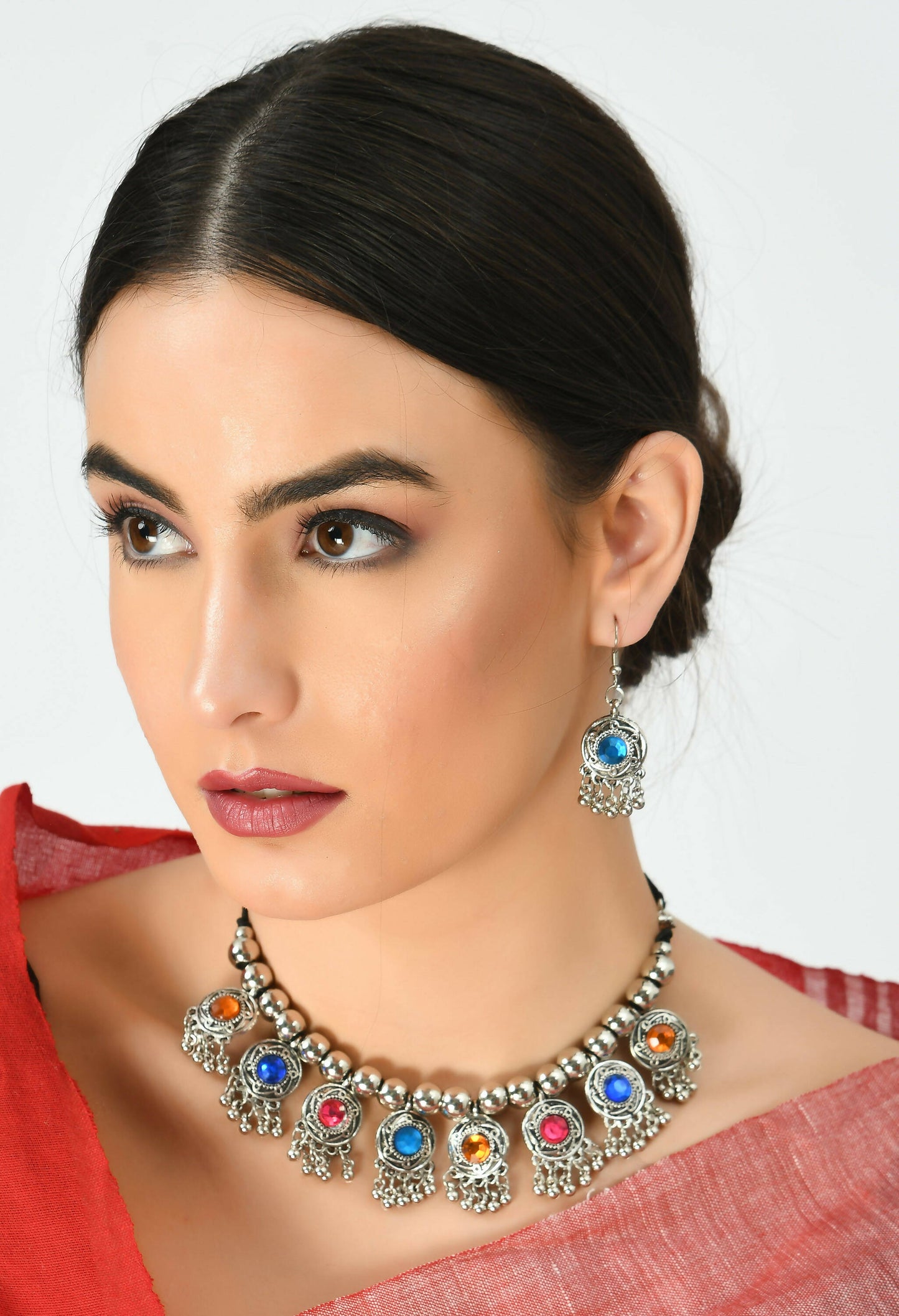 Mominos Fashion Johar Kamal Women Oxidised Silver-Plated Brass Finish Kundan Choker (Multi) | Swadesiicart