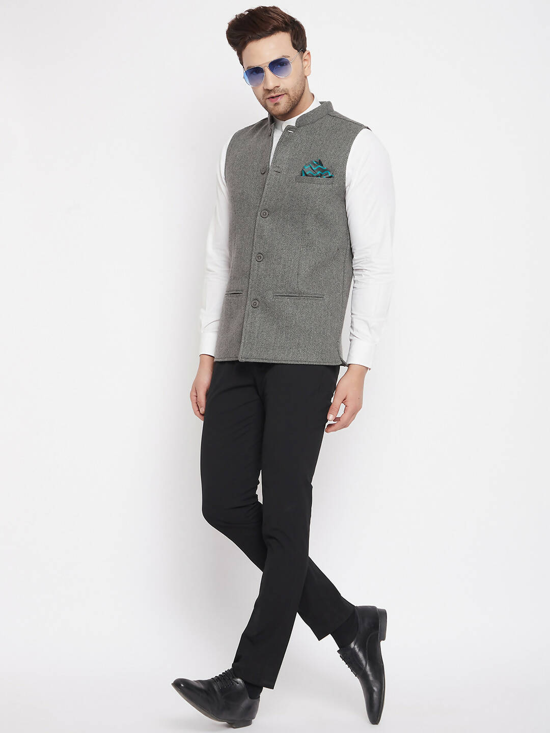 Even Apparels Grey Wool Men Woven Nehru Jacket | Swadesiicart