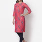 Myshka Women's Pink Printed 3/4 Sleeve Rayon Round Neck Casual Kurta