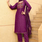 Jyoti Fashion Women's Wine 14KG Rayon Foil Print with Embroidery Kurta Set | Swadesiicart