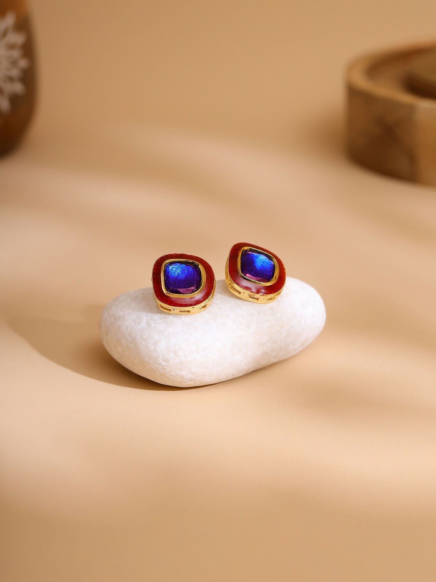 Ruby Raang Multi Blue Kundan Studs | Swadesiicart
