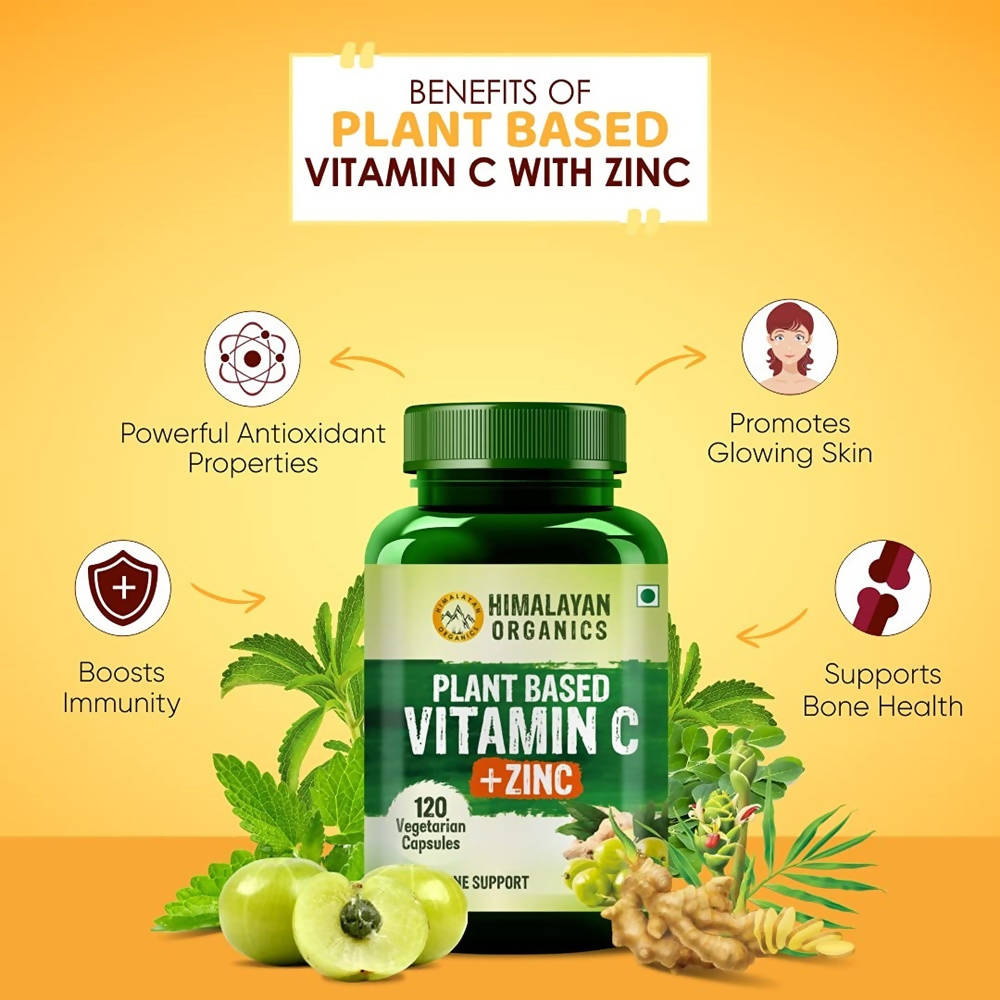 Himalayan Organics Plant Based Vitamin C + Zinc Double Immune Support Vegetarian Capsules | Swadesiicart