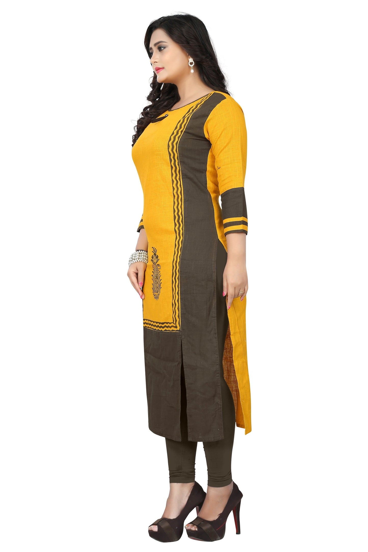 NOZ2TOZ Women's Yellow Cotton Kurta (1 Pc Set) - Swadesiicart