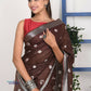 Very Much Indian Handmade Tie And Dye Cotton Saree By Women Weavers - Brown | Swadesiicart