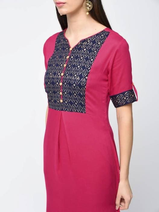 Aniyah Rayon Block Printed Straight Kurta In Magenta Color (AN-113K) - Swadesiicart