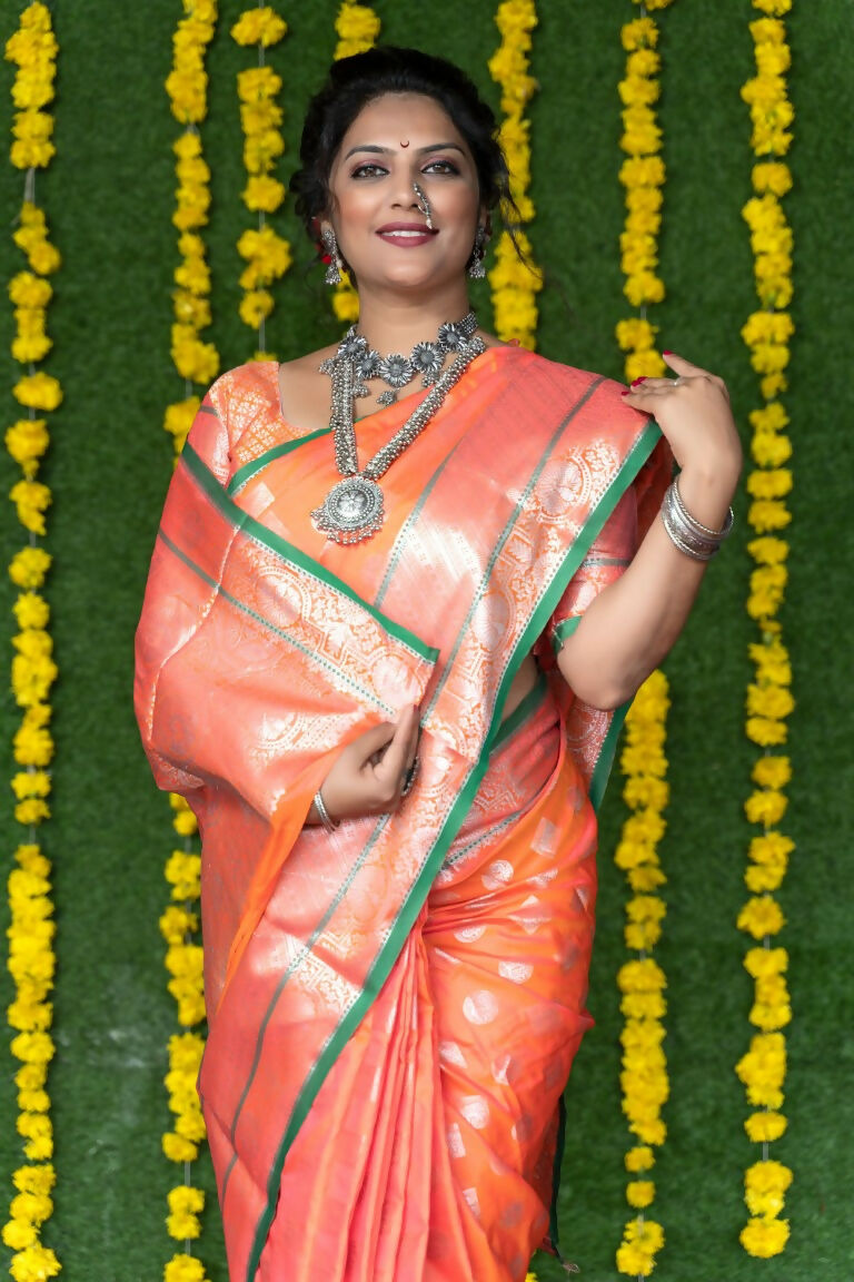 Jyoti Fashion Women's Peach Soft Handloom Silk Zari Woven Saree with Blouse | Swadesiicart