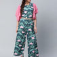 Ahalyaa Women's Dark Green Crepe Printed Jumpsuit | Swadesiicart