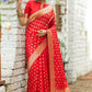 Vishnu Weaves Women's Red Banarasi Silk Zari Woven Saree with Unstitched Blouse - Swadesiicart