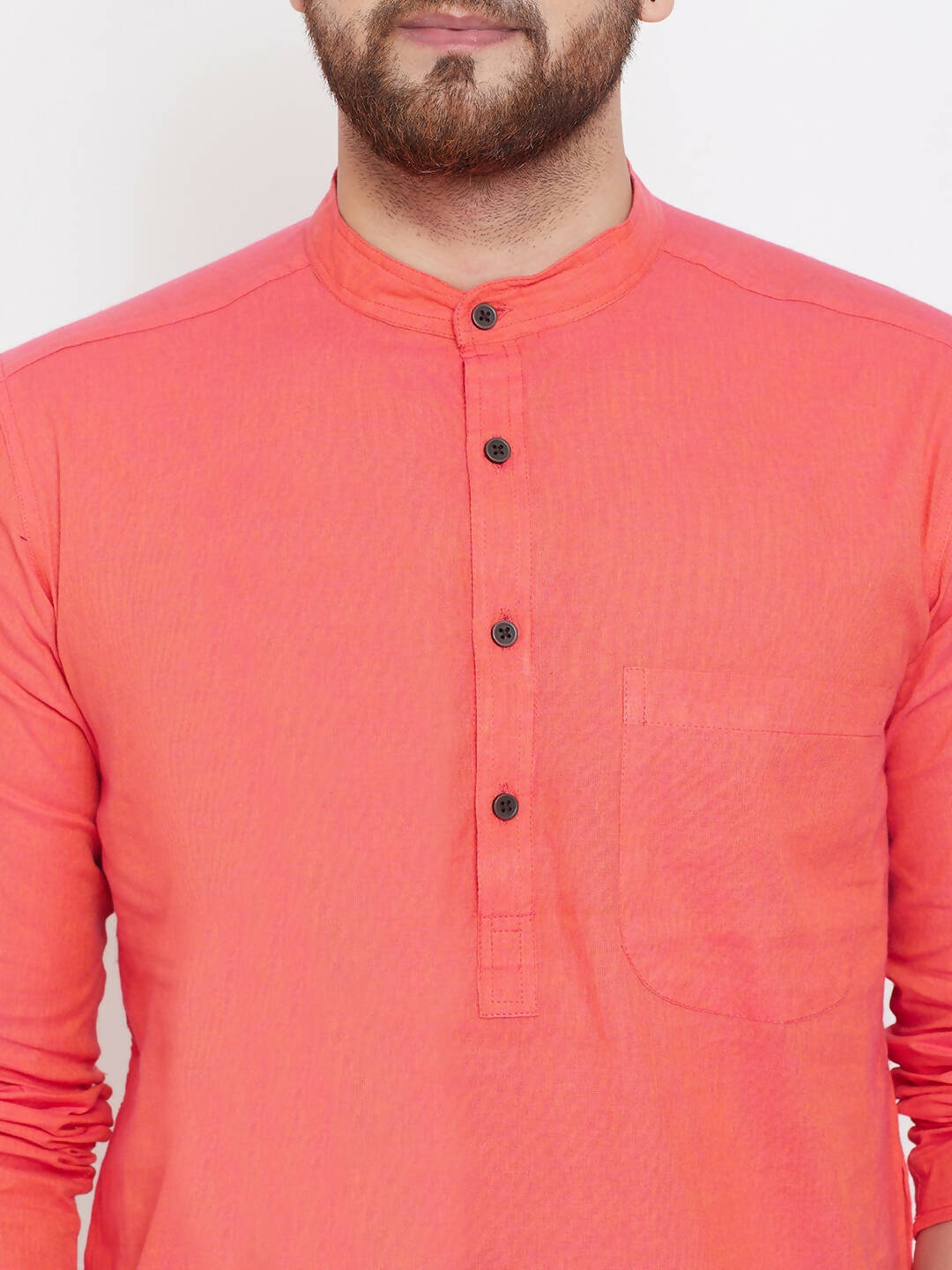 Even Apparels Red Pure Cotton Men's Kurta With Band Collar | Swadesiicart
