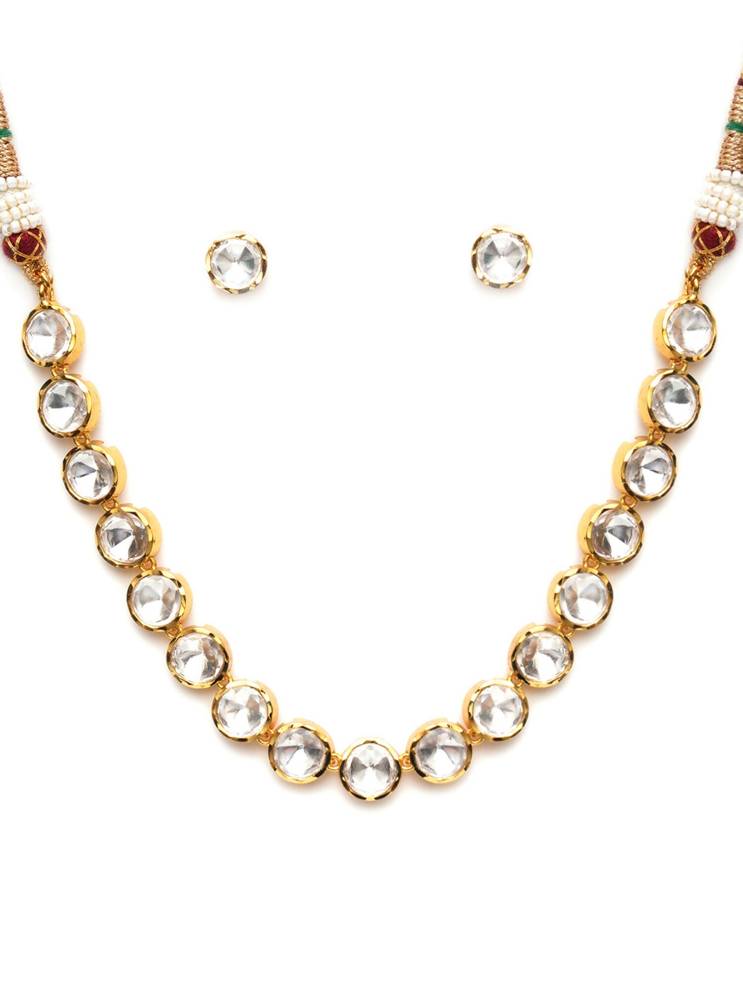 Kundan Choker with Studs Jewellery Set (Gold) - Ruby Raang - Swadesiicart