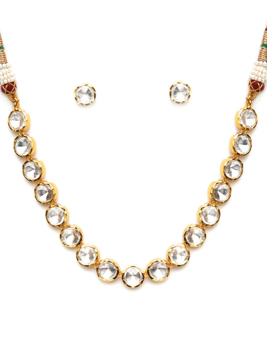 Kundan Choker with Studs Jewellery Set (Gold) - Ruby Raang - Swadesiicart