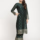 Ahalyaa Dark Green Gold Print Kurta Palazzo Set With Dupatta | Swadesiicart