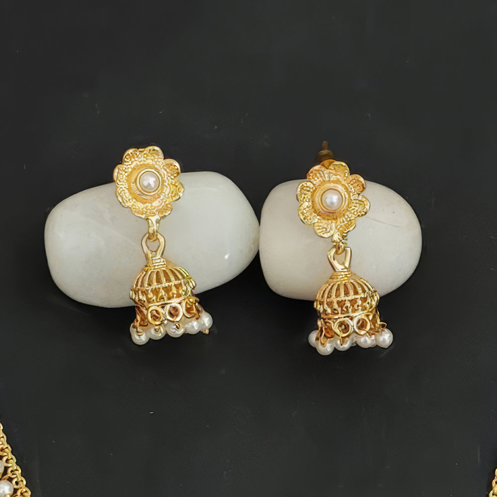 JS Fashion Antique Jewellery Designer High Gold Polish Fancy Style Short Necklace Set | Swadesiicart