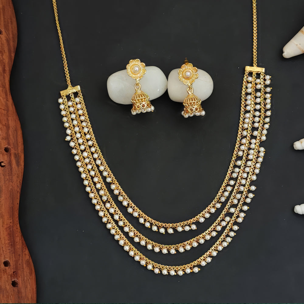 JS Fashion Antique Jewellery Designer High Gold Polish Fancy Style Short Necklace Set | Swadesiicart