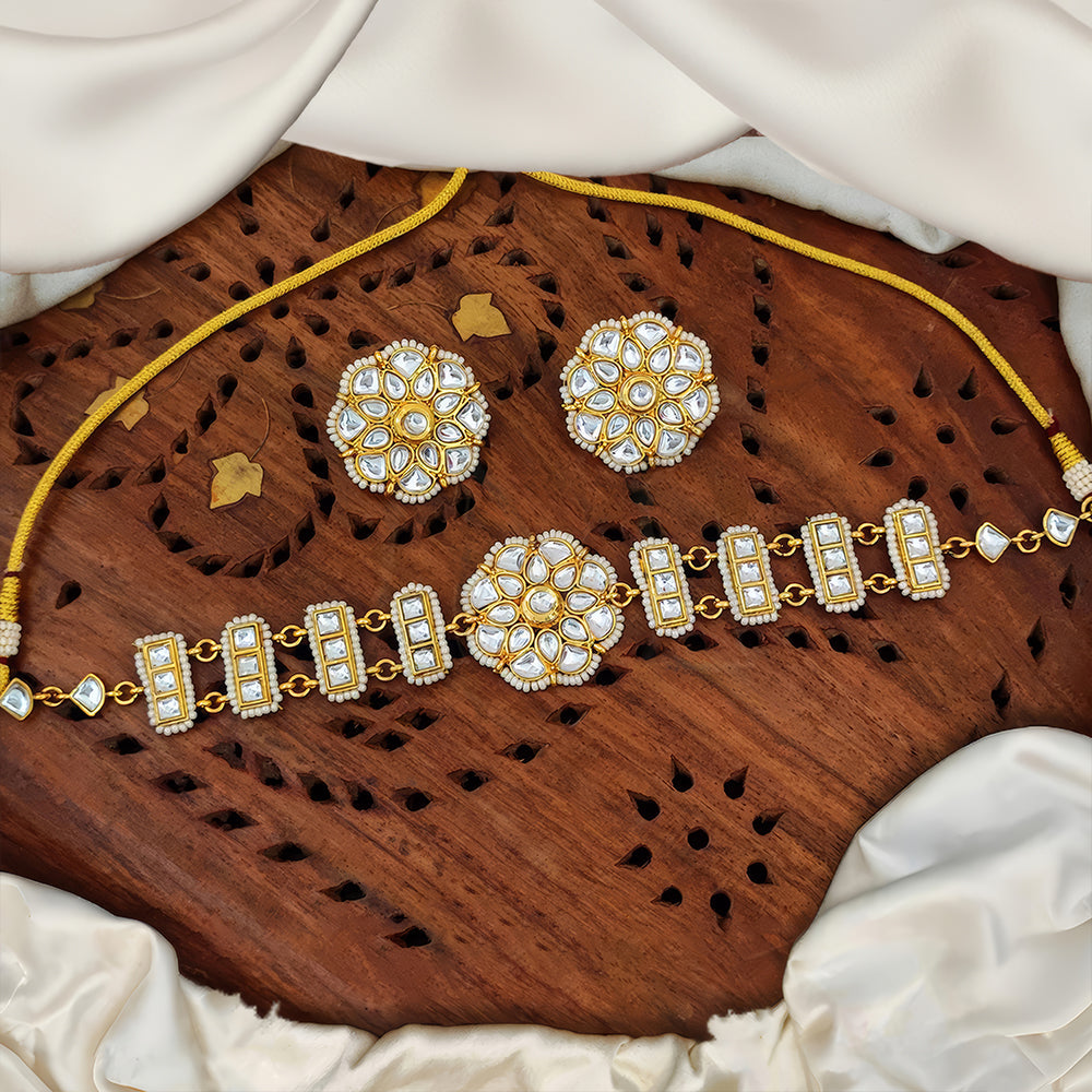 JS Fashion Antique High Gold Polish Fancy Design Party Wear Necklace Set | Swadesiicart