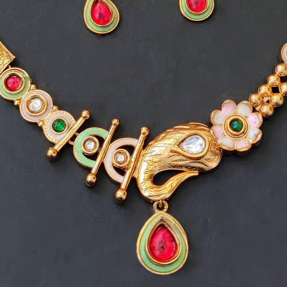 JS Fashion Beautiful High Gold Polish Designer Party Wear Short Necklace Set | Swadesiicart